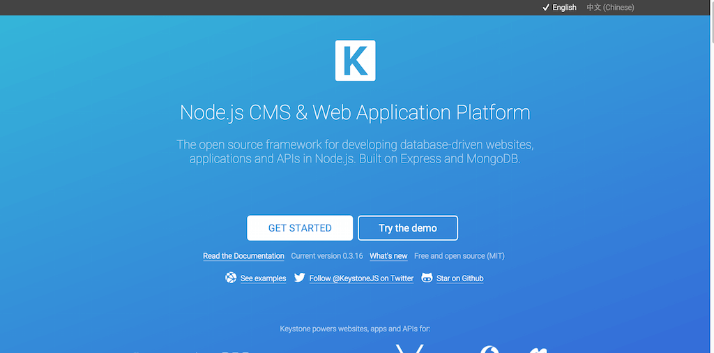 KeystoneJS · Node.js cms and web application platform built on Express and MongoDB